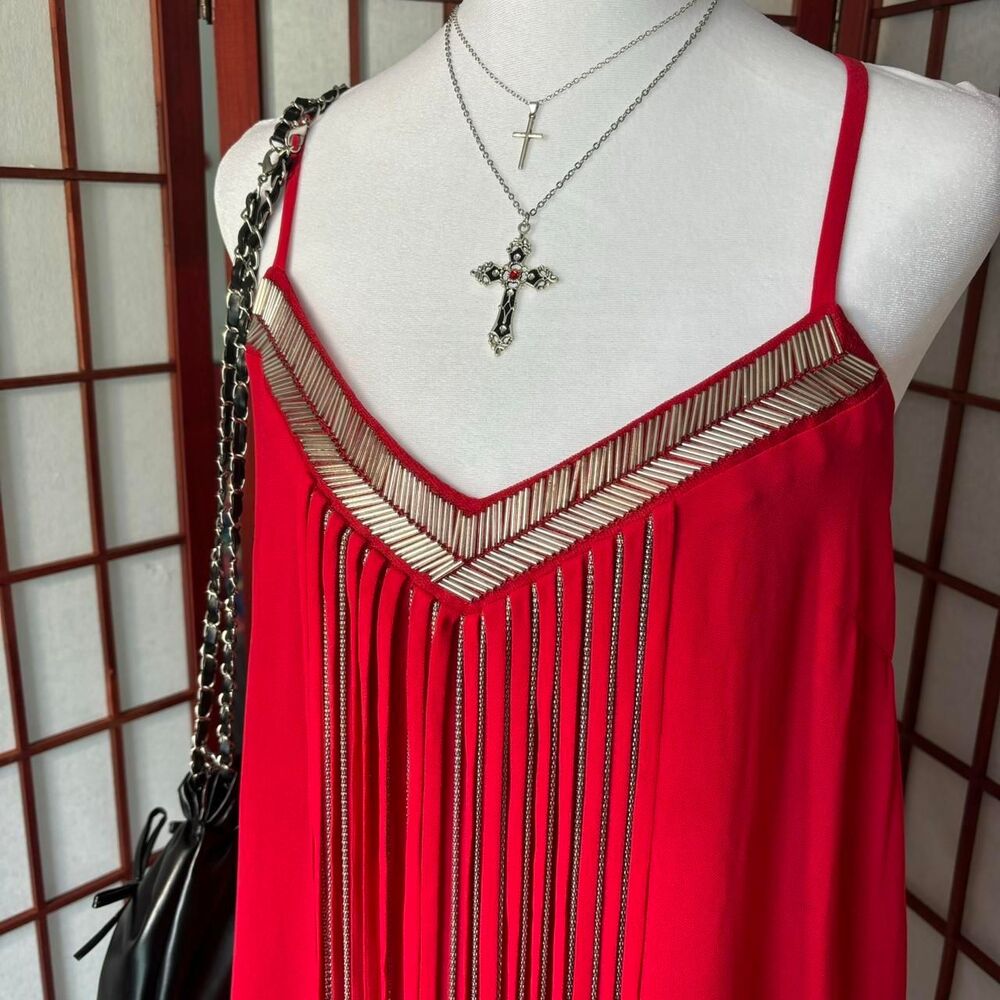 Xoxo Women's Red and Silver Blouse - Picture 2 of 8